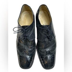 Belvedere genuine ostrich mens deep gray leather square oxford dress shoes